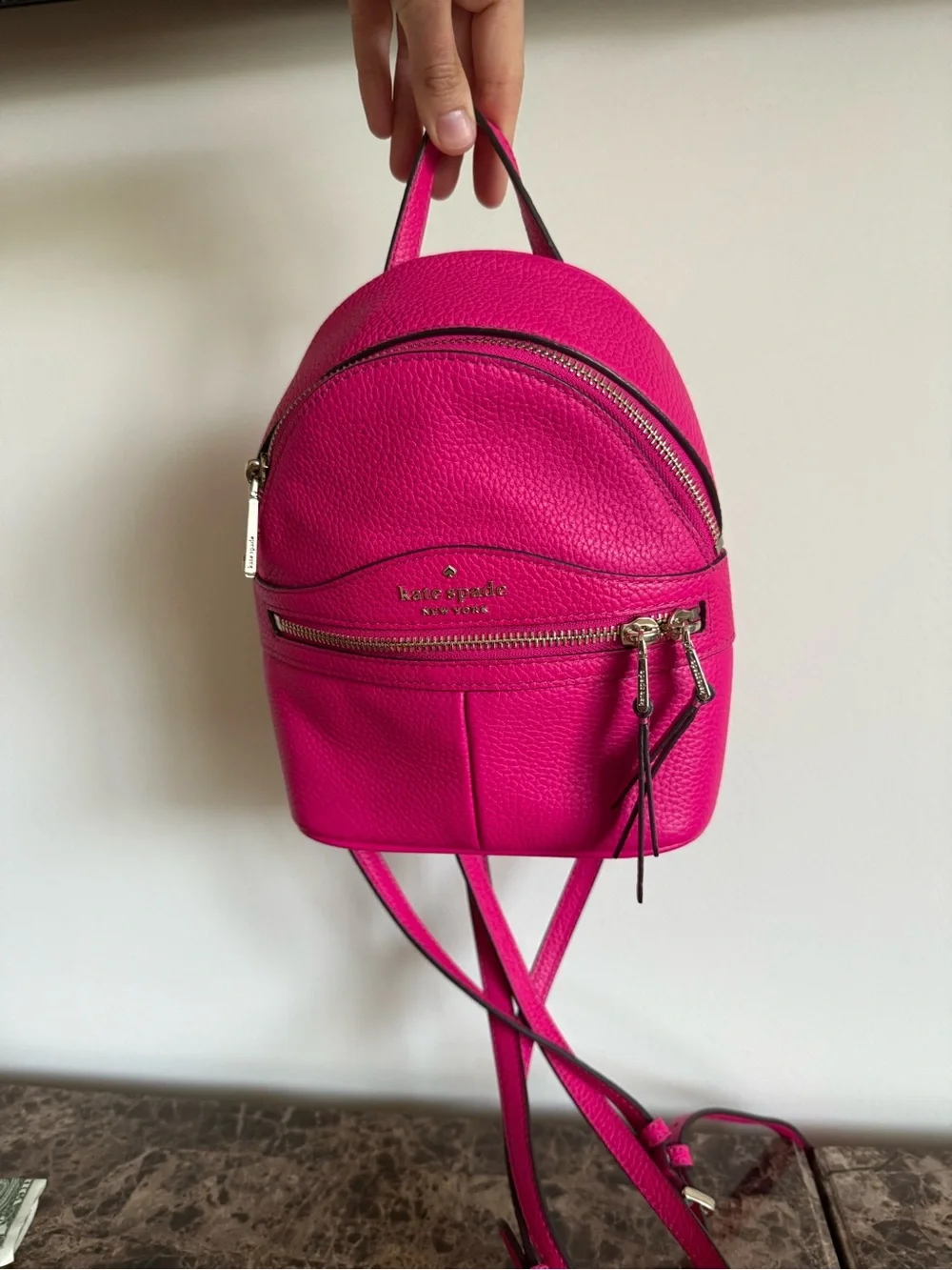 kate spade Bright Pink Pebbled Leather Mini Backpack